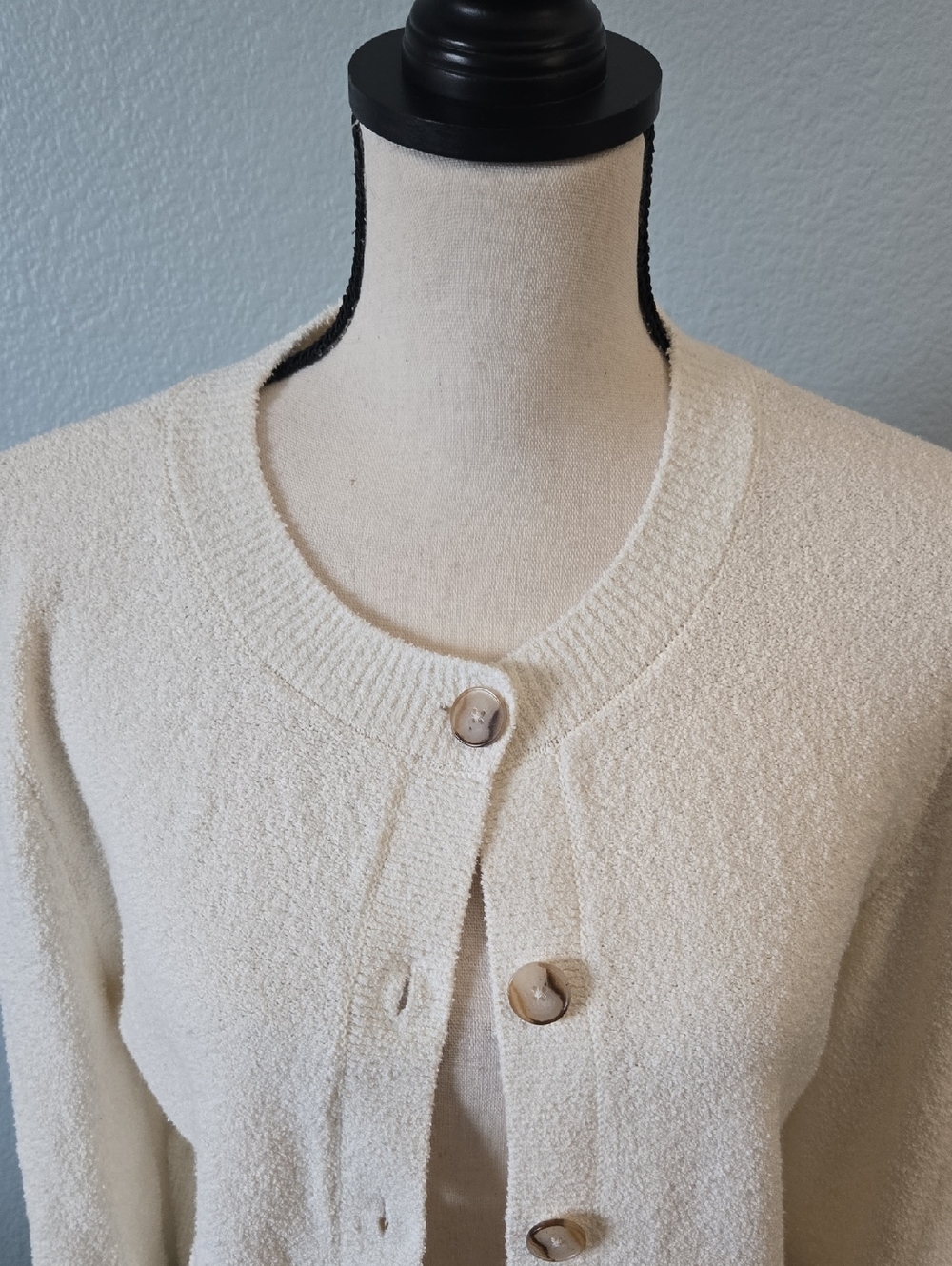 BANANA REPUBLIC Larkspur Cotton-Silk Flare-Sleeve Cardigan Cream Sz Medium - Picture 4 of 11